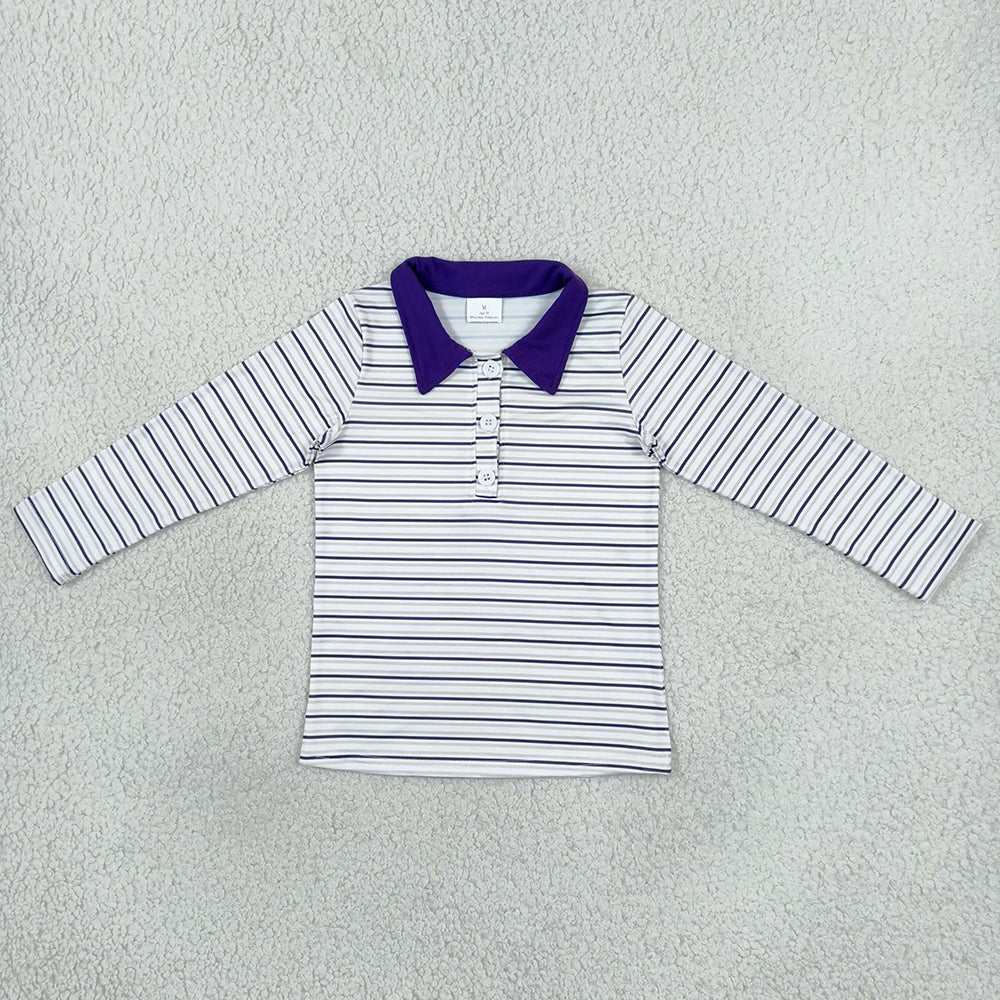 Baby Boys Long Sleeve Purple Stripe Mardigras Button Polo Shirts Top BT1911