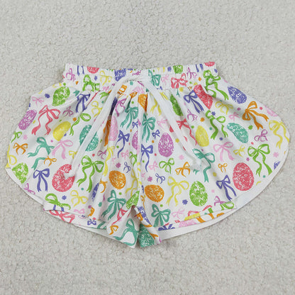 Baby Girls Shorts Colorful Bows Eggs Easter Yoga Active Ruffle Shorts Bottom SS0822
