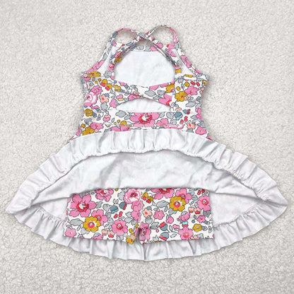 Baby Girls Dress Pink Strap Floral Yoga Ruffle Knee Length Dresses GSD2278 4.29