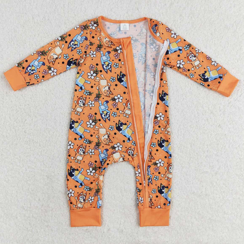 Infant Baby Rompers Boys Girls Flowers Dogs Bamboo Zip Rompers LR0982