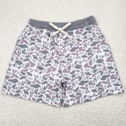 Adult Man Swim Trunks Grey Camo Bottom Trunk Drawstrings Shorts Swimwear S0403 5.1