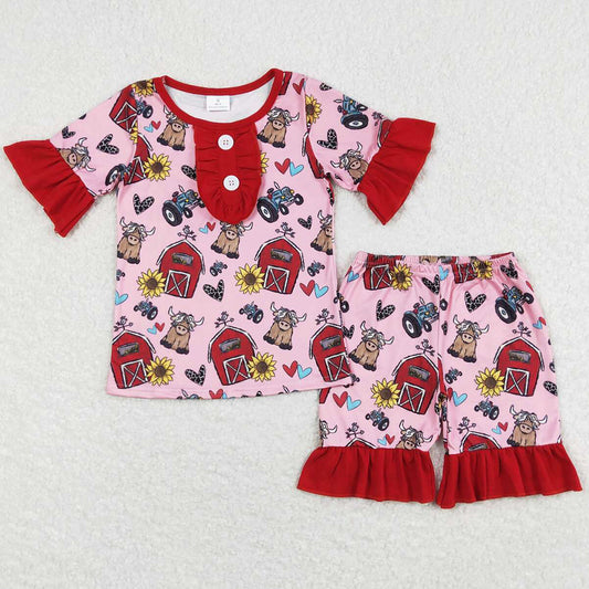 Farm Print Baby Girls Pajamas Short Sleeve Shorts Sleepwear Sets GSSO0932