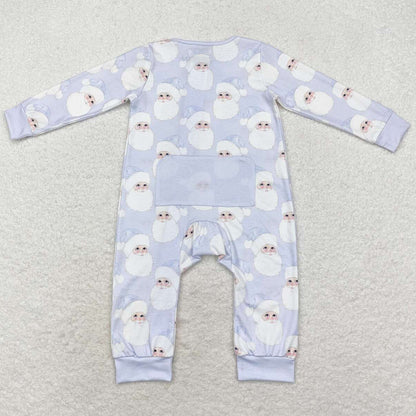 Baby Infant Boys Rompers Christmas Blue Santa Claus Sibling Zip Rompers preorder LR1415