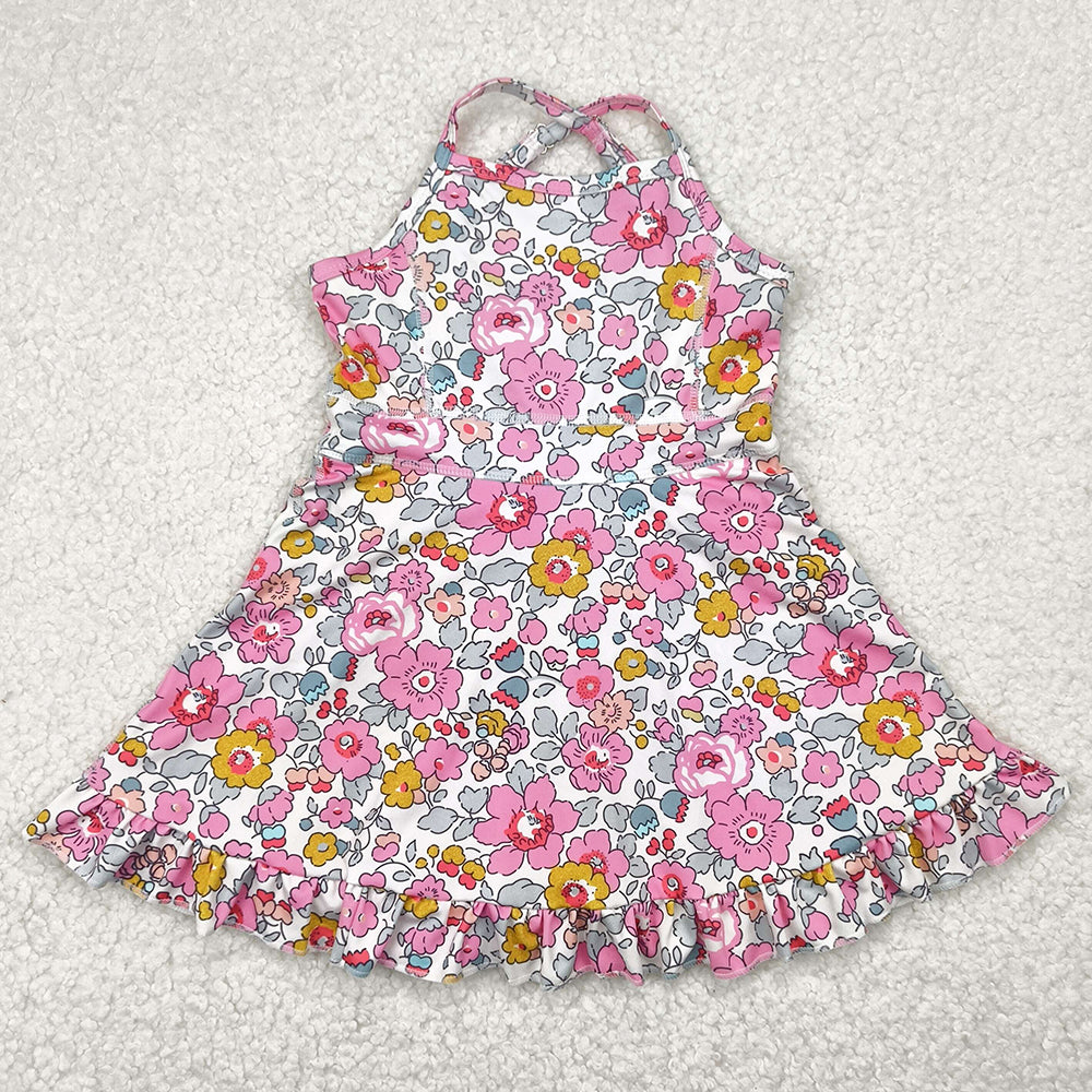 Baby Girls Dress Pink Strap Floral Yoga Ruffle Knee Length Dresses GSD2278 4.29