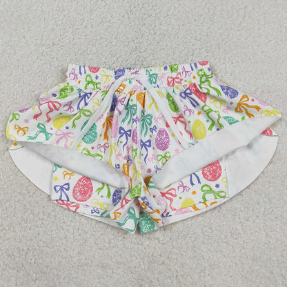 Baby Girls Shorts Colorful Bows Eggs Easter Yoga Active Ruffle Shorts Bottom SS0822