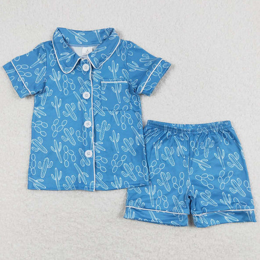 Cactus Baby Kids Pajamas Western Buttons Shirts Shorts Sleepwear Sets GSSO0842