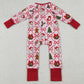 Baby Girls Rompers Red Bows Santa Gifts Checked Christmas Zipper Footie Rompers LR2632 10.2
