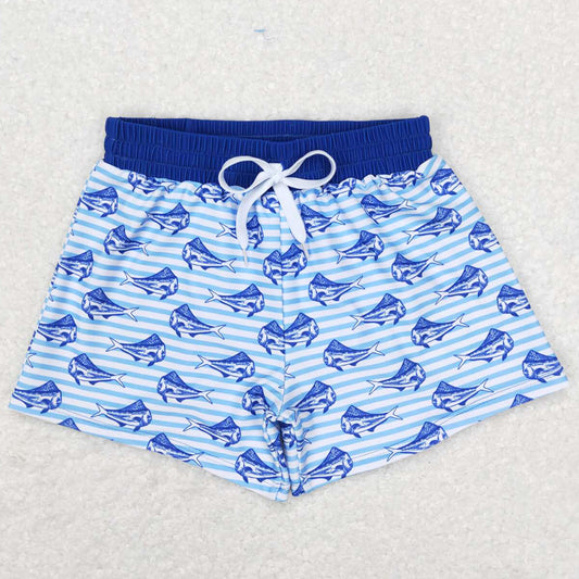 Baby Boys Swim Trunks Summer Blue Stripes Shark Trunks Swimsuits Swimwear S0172