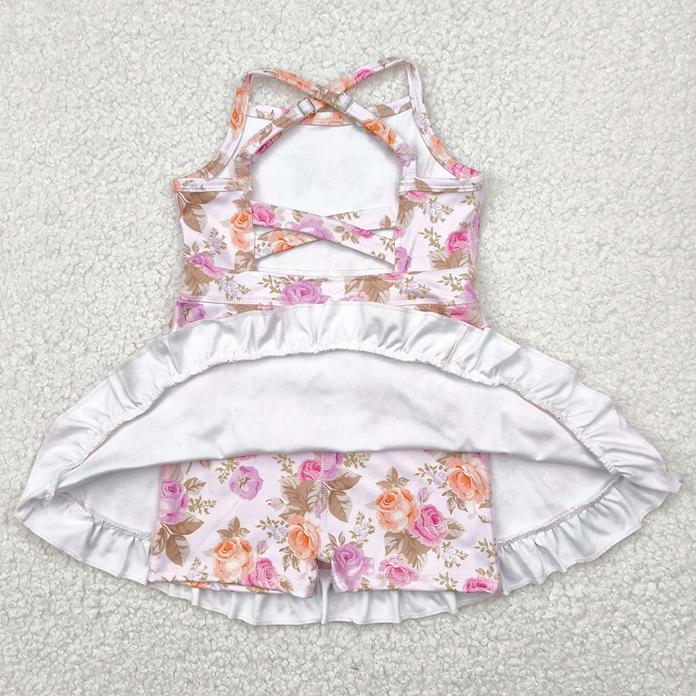 Baby Girls Dress Peach Strap Floral Yoga Ruffle Knee Length Dresses GSD2280 4.29