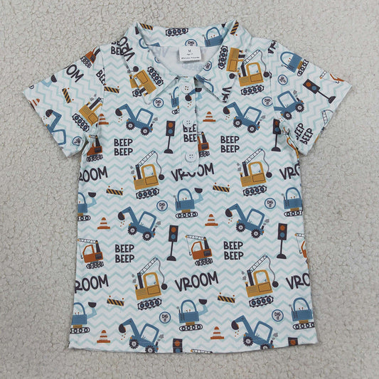 Baby Boys Clothes Short Sleeve Excavators Tractors Button Polo Shirts Top BT1793