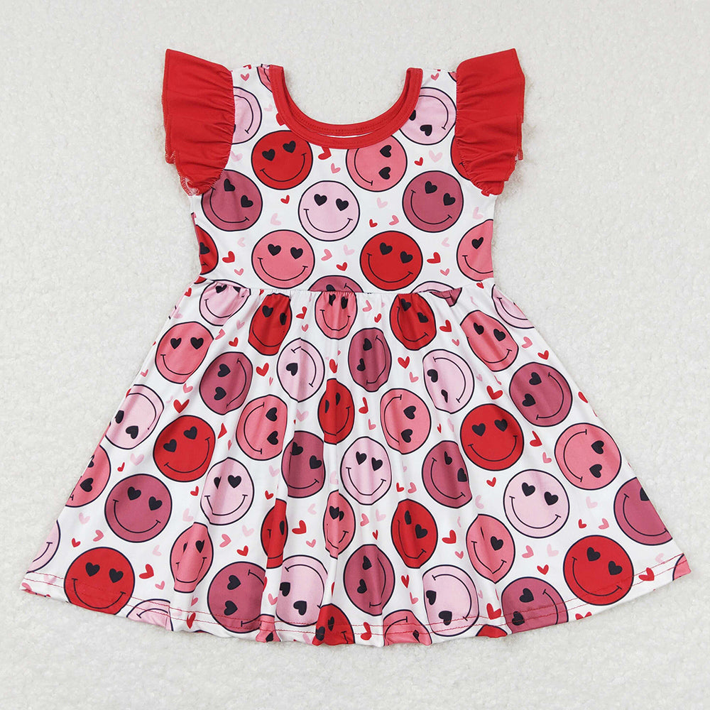 Baby Girls Dress Flutter Sleeve Valentines Red Twirl Knee Length Dresses GSD0513