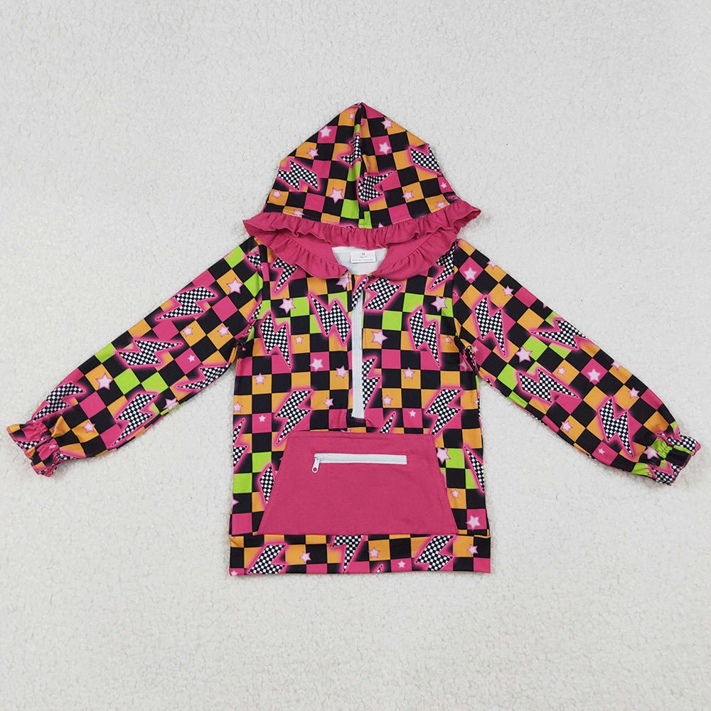 Baby Girls Clothes Western Lights Stars Plaid Pockets Zipper Hoodies Tops GT1117 9.5