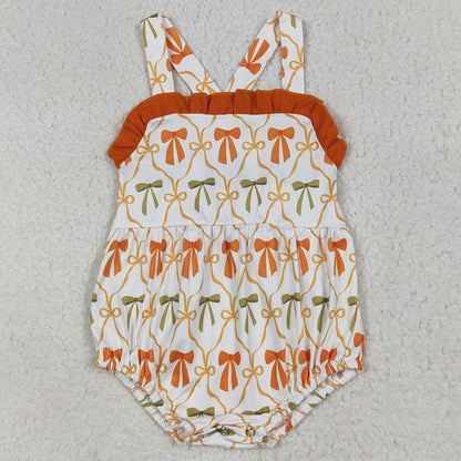 Baby Girls Rompers Strap Orange Bows Plaid Ruffle Rompers SR3148 6.25