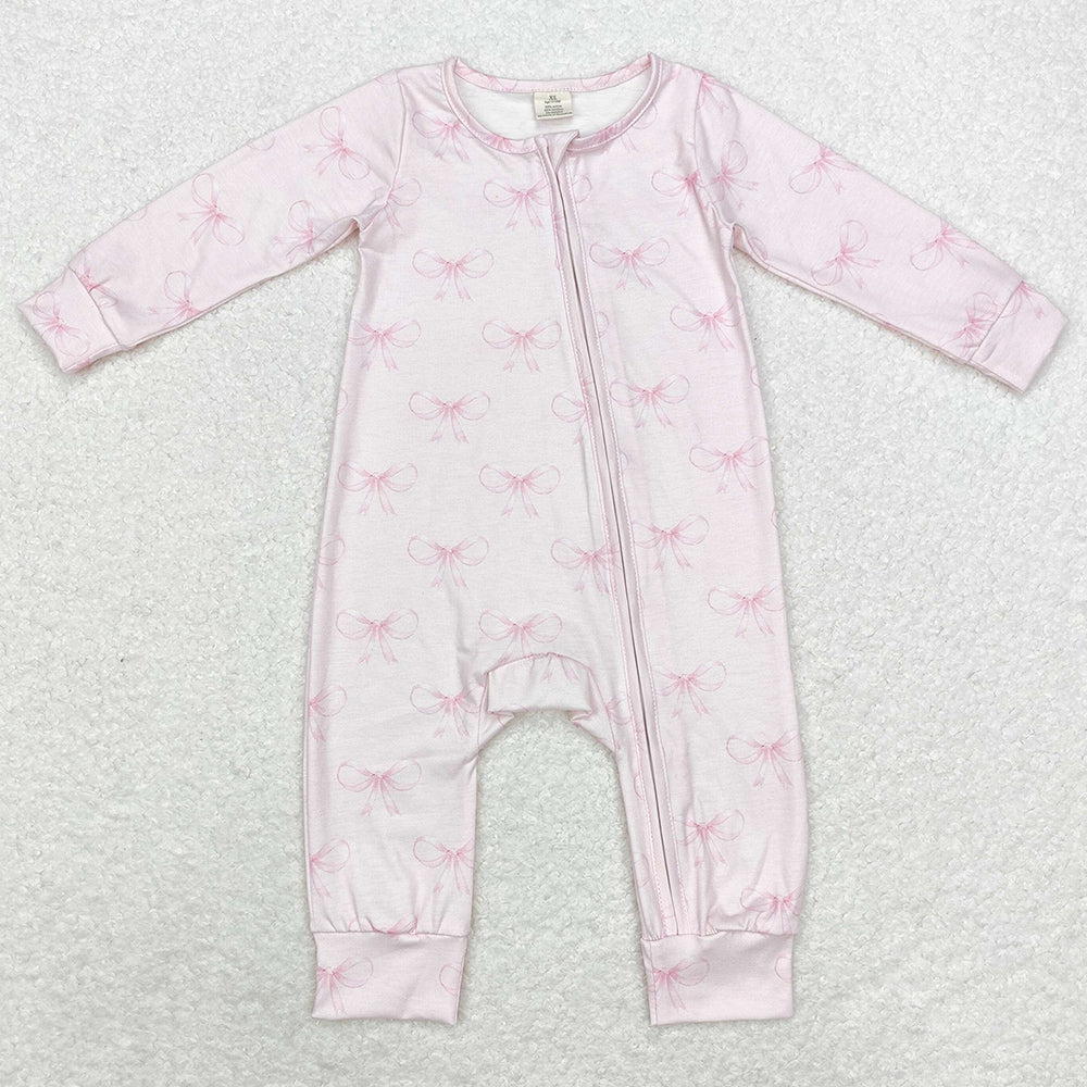 Baby Infant Girls Rompers Pink Bows Zip Rompers LR1579