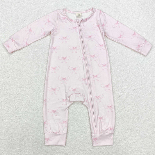 Baby Infant Girls Rompers Pink Bows Zip Rompers LR1579