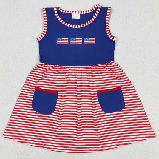 Baby Girls Dress Sleeveless 4th Of July Pockets Flags Knee Length Dresses GSD0930