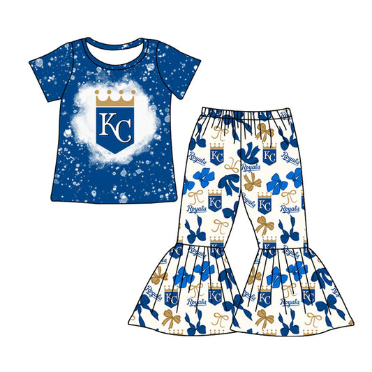Preorder MOQ 5 bleached blue K C top bow bell bottoms pants girls team clothes 8.21