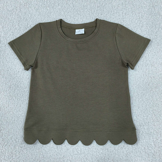 Baby Girls Clothes Olive Short Sleeve Scallop T-shirts Top GT1772