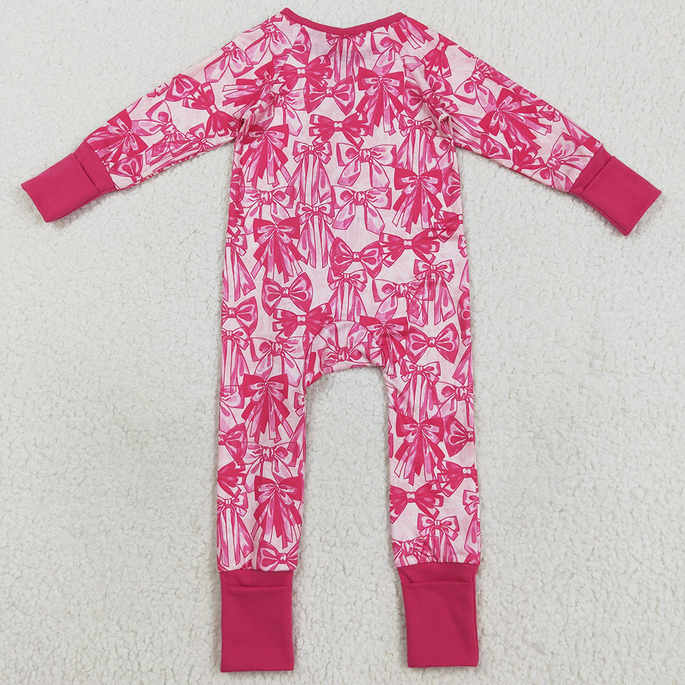 Baby Girls Rompers Long Sleeves Pink Bows Zipper Footie Rompers LR2365 8.5