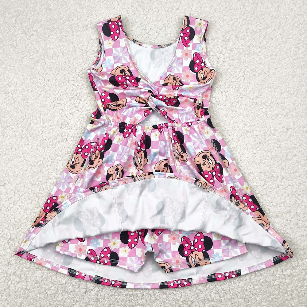 Baby Girls Dress Pink Plaid Sleeveless Cartoon Yoga Skort Knee Length Dresses GSD2461 4.29