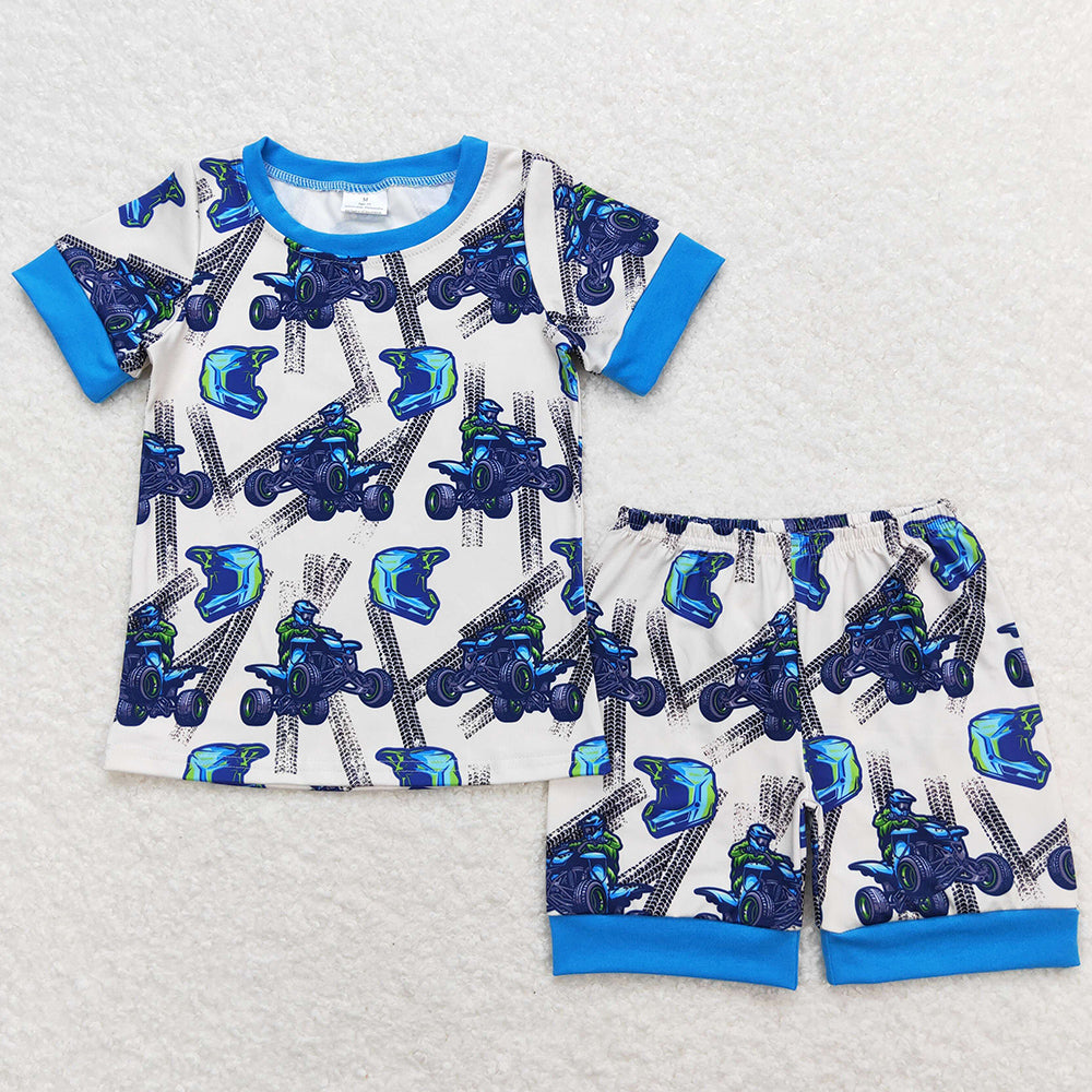 Baby Boys Clothes Blue Motobike Shirt Top Shorts Pajamas Sets BSSO0775