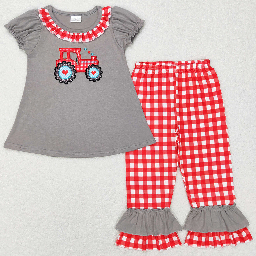 Baby Girls Clothes Valentines Tractor Tunic Ruffle Pants Kids Sibling Clothes Boys Sets GSPO0972