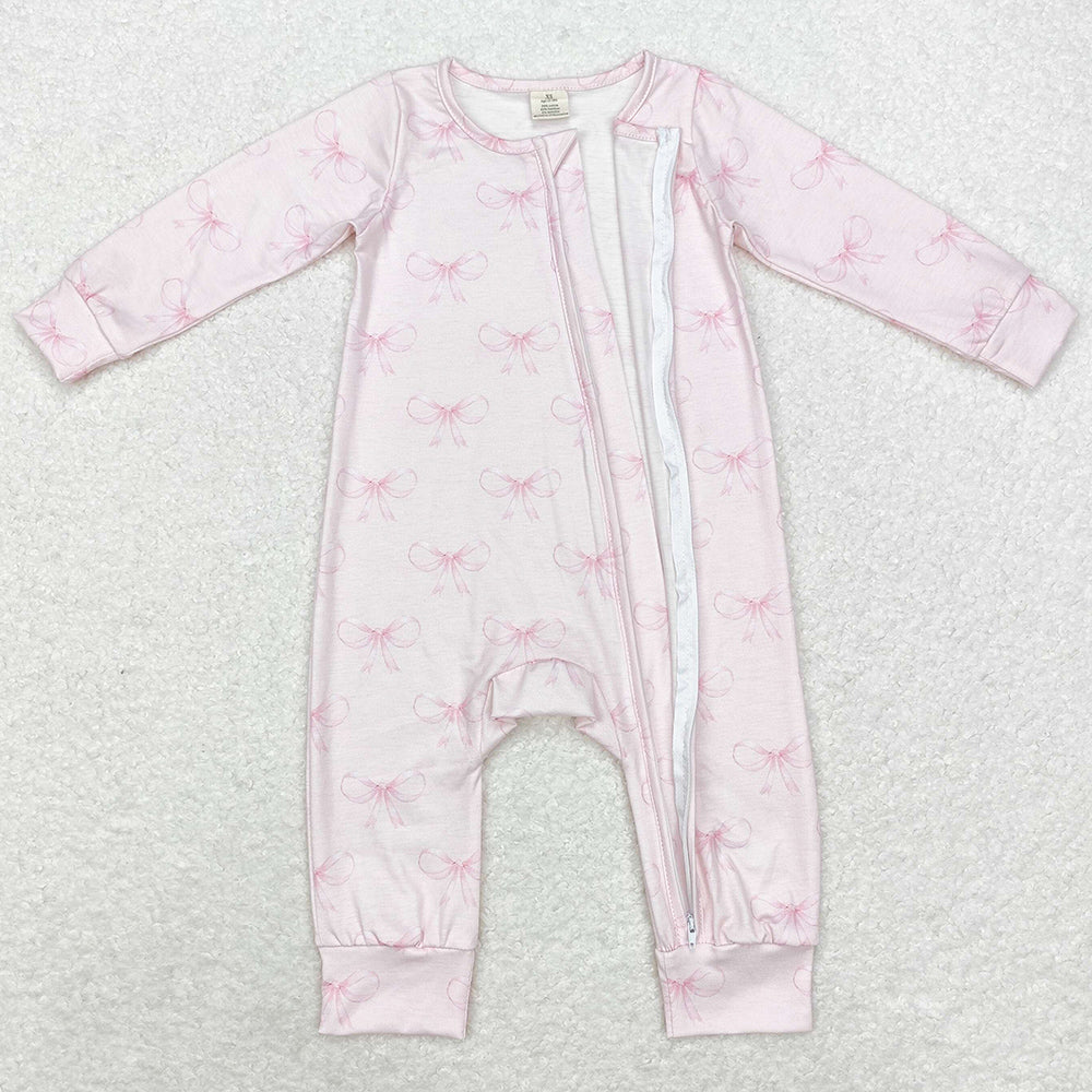 Baby Infant Girls Rompers Pink Bows Zip Rompers LR1579