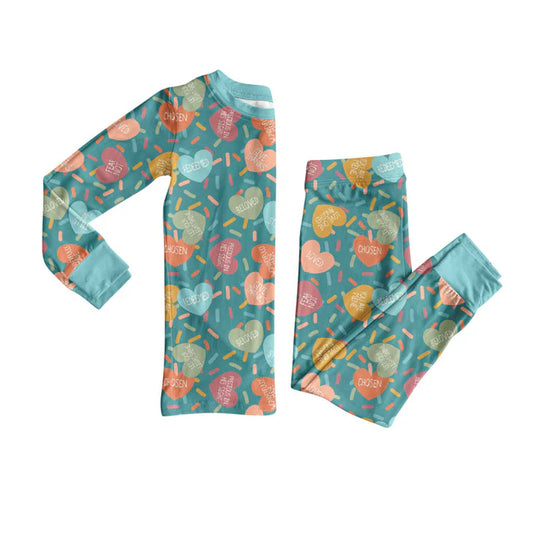 Preorder(moq 8)Baby Girls Colorful Hearts Sprinkles Top Pants Valentine Pajamas Sets 9.26