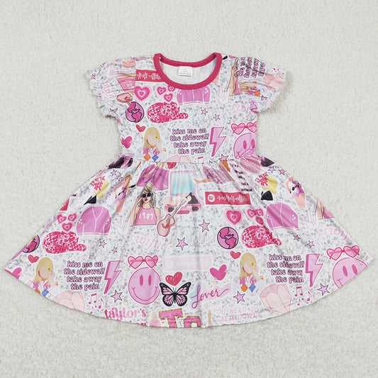 Baby Girls Dress Pink Short Sleeve Knee Length Dresses GSD0918