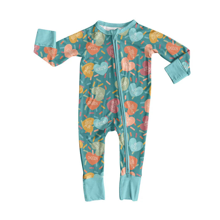 Preorder (moq 8)Baby Girls Colorful Hearts Sprinkles Valentine Zipper Footie Rompers 9.26