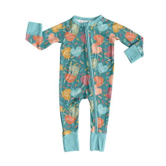 Preorder (moq 8)Baby Girls Colorful Hearts Sprinkles Valentine Zipper Footie Rompers 9.26