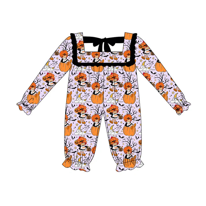 Preorder (moq 5)Baby Girls Long Sleeves Ghost Pumpkins Ruffle Pant Rompers 6.5
