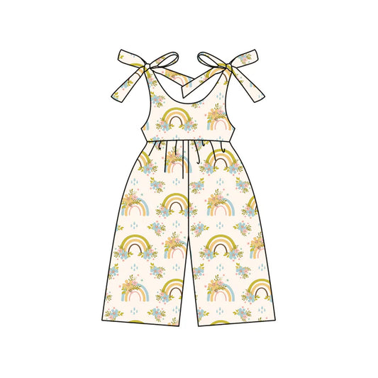 Preorder (moq 5)Baby Girls Strap Yellow Rainbows Floral Jumpsuits 4.24