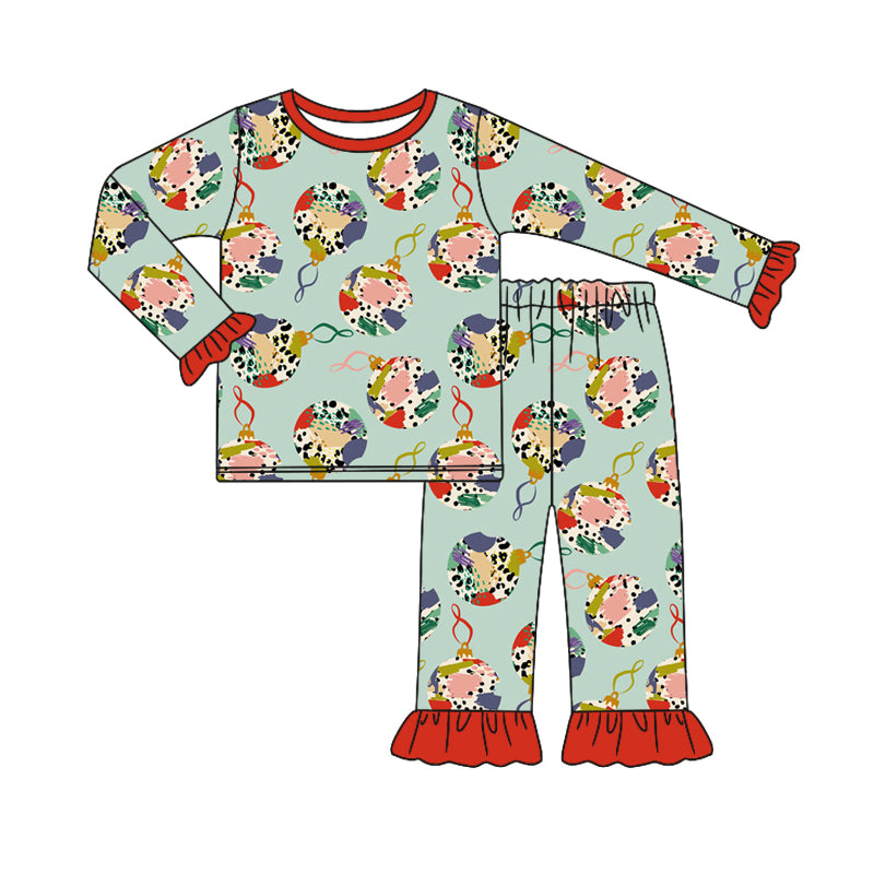 Baby Girls Pajamas Christmas Balls Tee Top Pants Pajamas Sleepwear Sets Preorder Moq 5