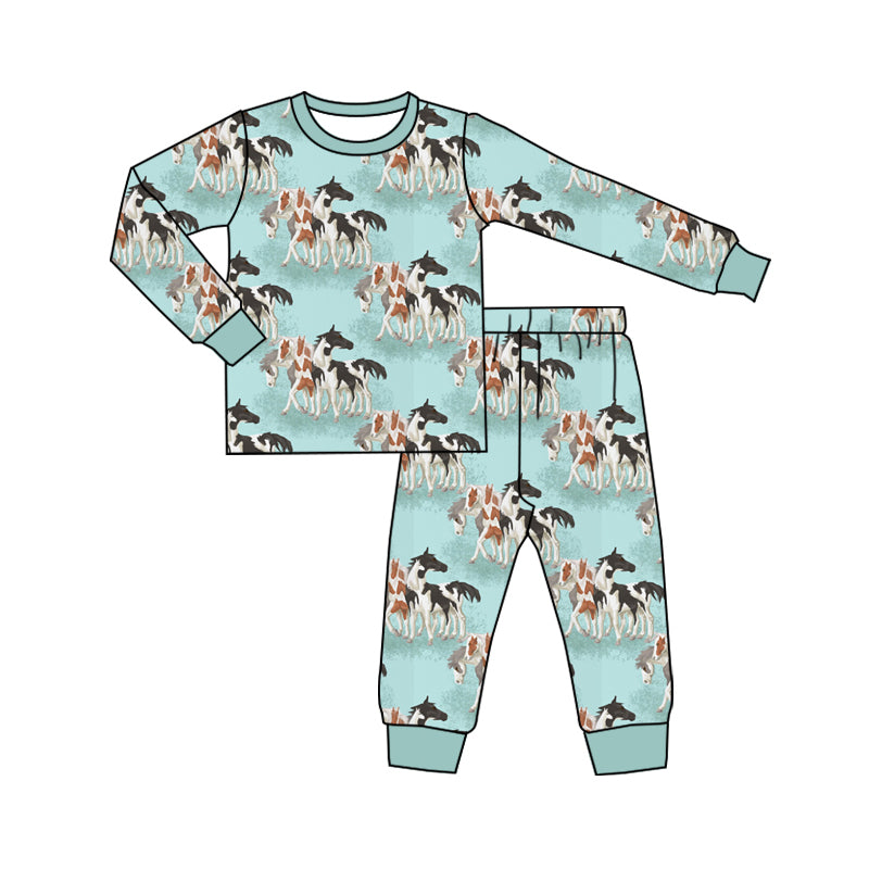 Baby Boys Pajamas Western Horses Tee Top Pants Pajamas Sets Preorder Moq 5