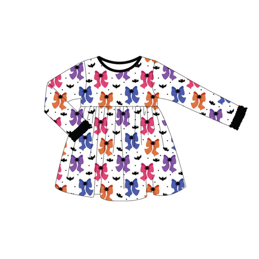 Preorder (moq 5)Baby Girls Long Ruffle Sleeves Colorful Bows Plaid Knee Length Dresses 6.12