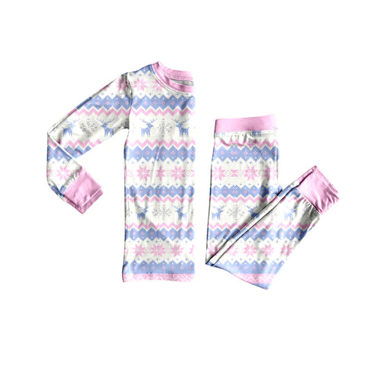 Preorder (moq 5)Baby Girls Long Sleeves Lavender Deer Snowflake Top Pant Pajamas Set 5.24