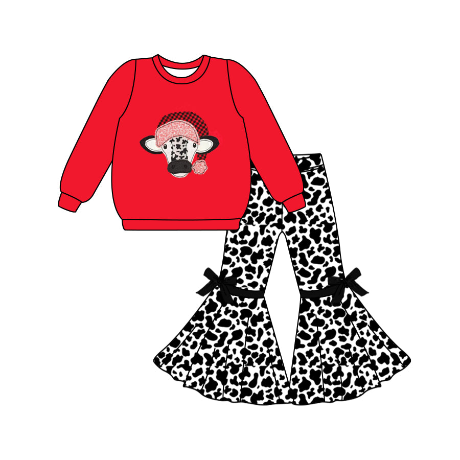 Christmas Baby Girls Clothes Cow Print Bell Pants Sets Preorder Moq 5