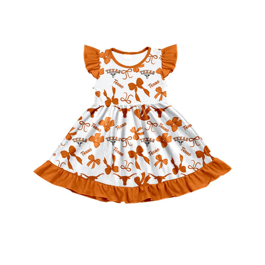 Preorder (moq 5) flutter sleeves bull skull bows girls team dress 8.27