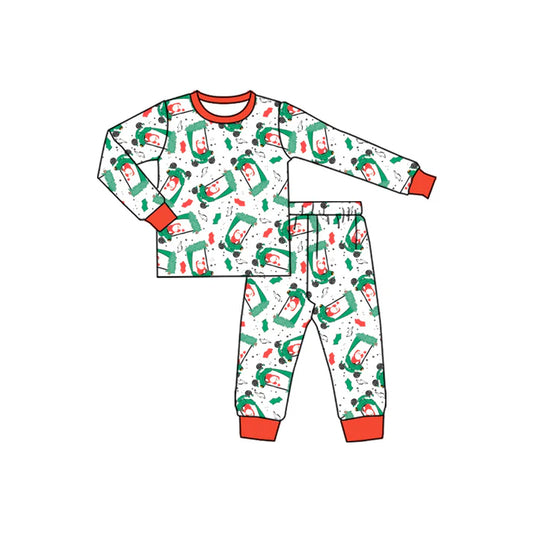Preorder (moq 5)Baby Boys Long Sleeves Santa Golf Trucks Plaid Top Pant Pajamas Set 7.1