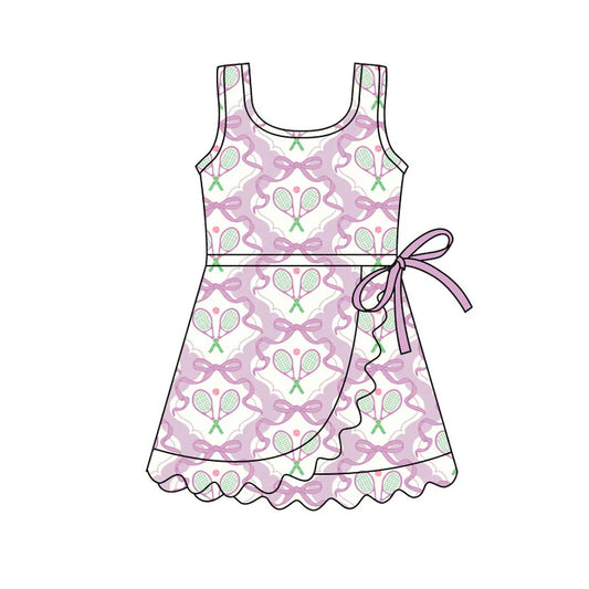 Preorder(moq 5) Baby Girls Sleeveless Lavender Bows Tennis Team Ruffle Knee Length Dresses 11.4