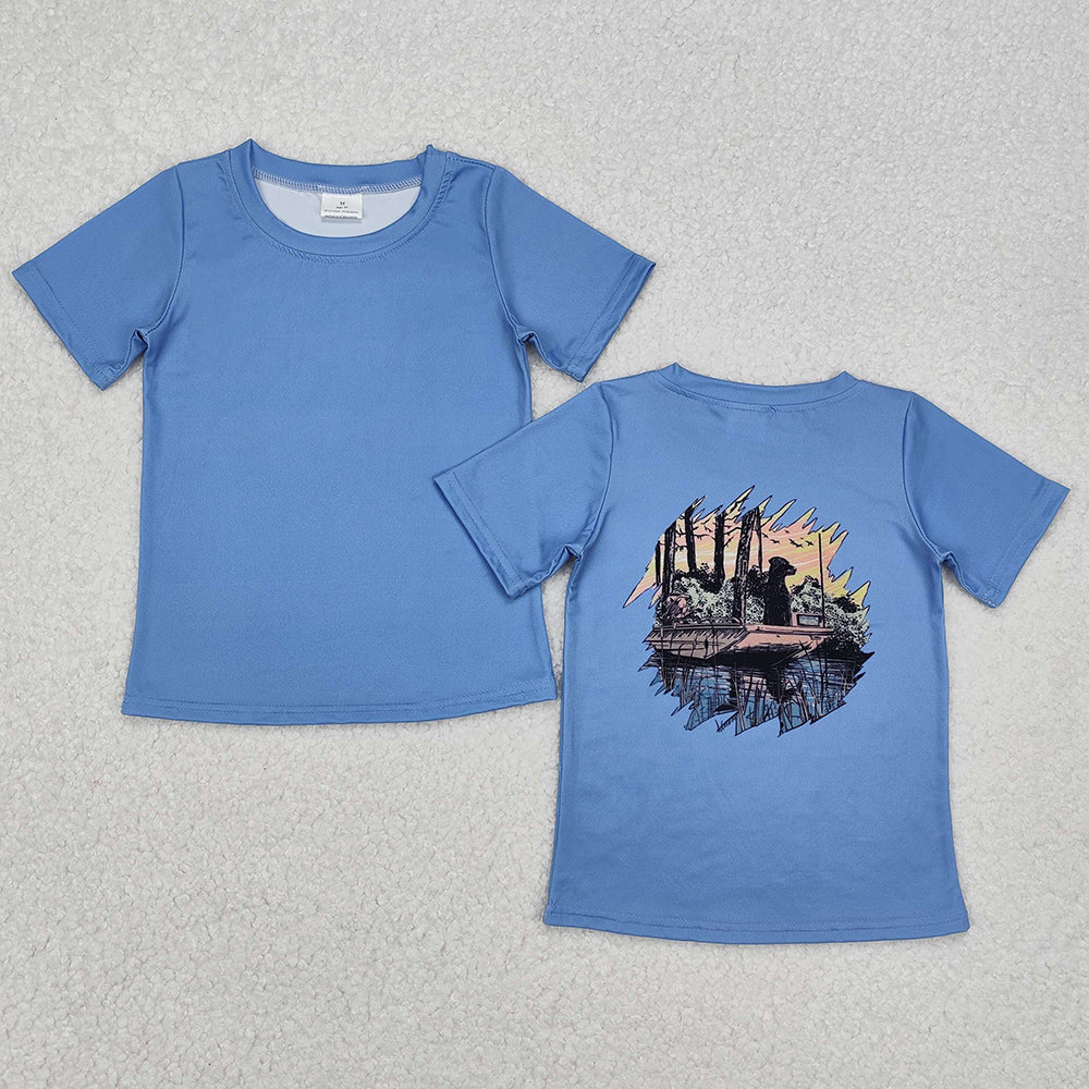 Baby Boys T-shirts Blue Dog Fishing Hunting Tee Shirts Tops BT1082