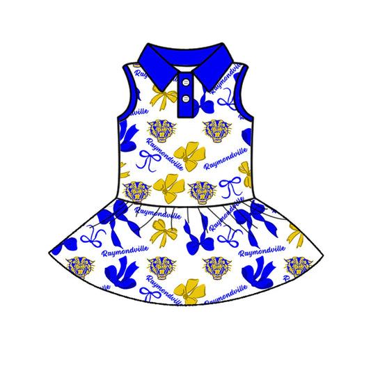 Preorder (moq 5)Baby Girls Sleeveless Raymondville Bows Plaid Button Team Knee Length Dresses 6.30