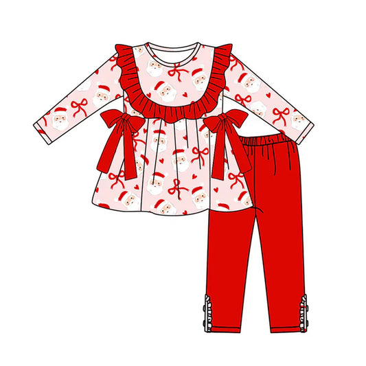 Preorder (moq 5)Baby Girls Red Long Sleeves Bows Santa Tunic Legging Pant Set 5.20