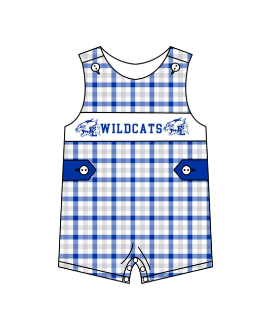 Preorder (moq 5)Baby Boys Wildcats Blue Checked Team Shorts Rompers 12.5