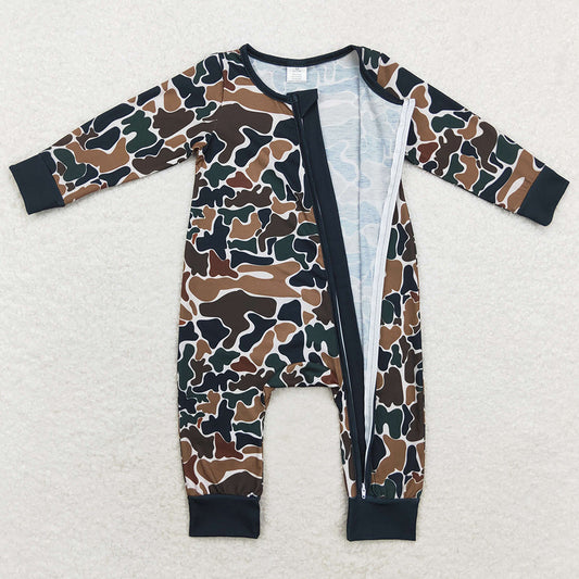 Baby Infant Boys Rompers Brown Camo Fall Zip Bamboo Rompers LR1453