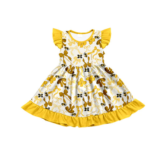 Preorder (moq 5) flutter sleeves M yellow bows girls team dress 8.23