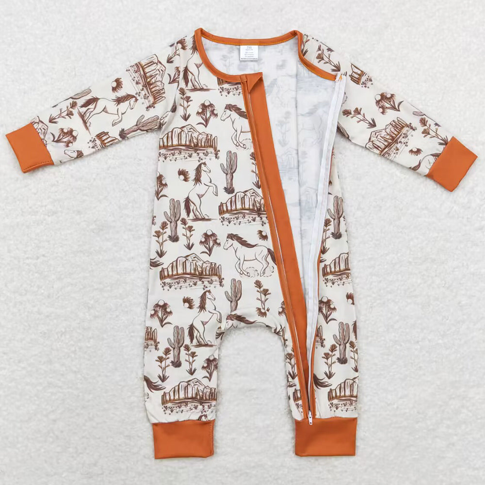 Baby Infant Boys Rompers Western Horse Cactus Zip Bamboo Rompers LR1164