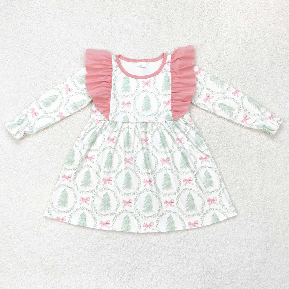 Baby Girls Dress Christmas Trees Ruffles Knee Length Dresses GLD0555