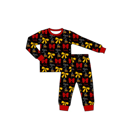 Preorder (moq 5)Baby Girls Black Vikings Team Bows Top Pants Pajamas Sets 8.29